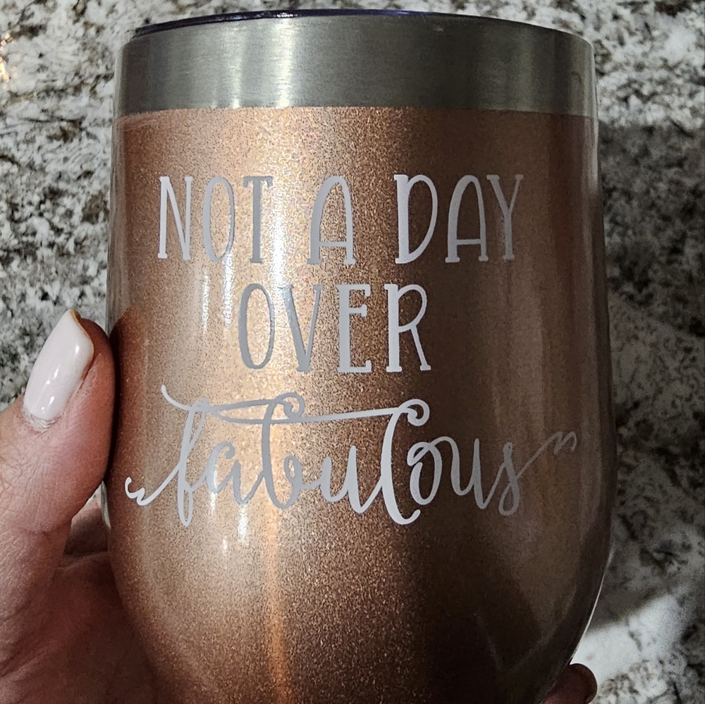 Stainless double wall birthday rose gold wine glass: not a day over fabulous.